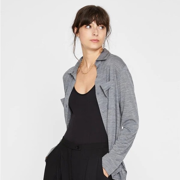 Club Monaco Refined Utility Shirt Wool Blend Charcoal Grey Size Small - Picture 1 of 7